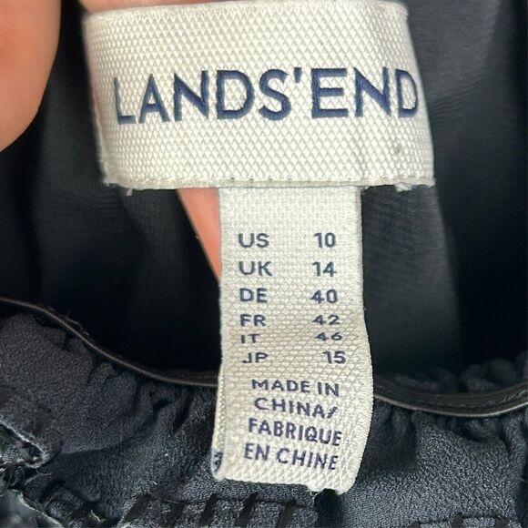 Lands’ End Off the Shoulder Ruched Ruffle Crop Top Black Embroidered Shirt 10 - Picture 7 of 10